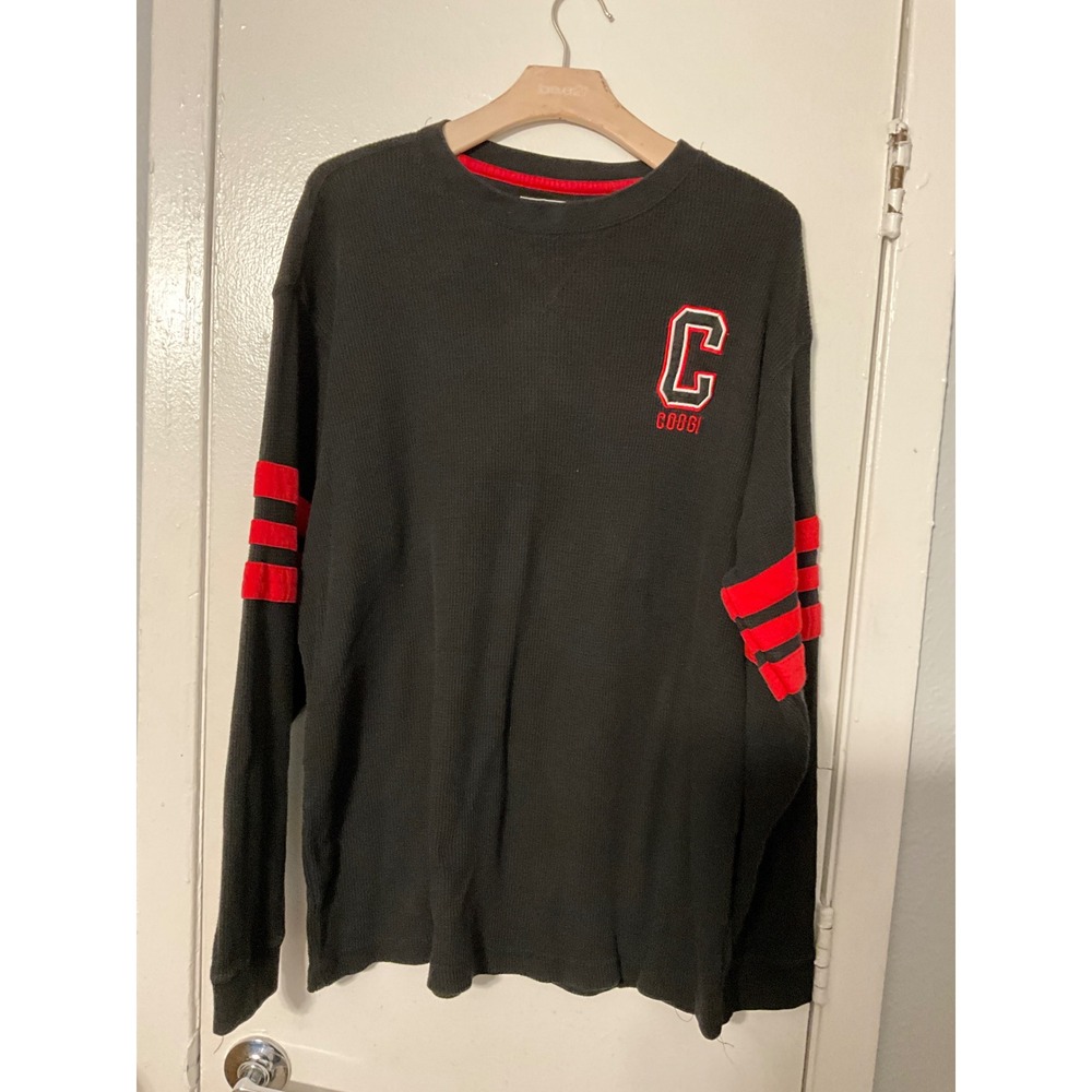 Vintage‎ Coogi Mens XXL Waffle Knit Thermal Shirt Black Red Varsity Long Sleeve